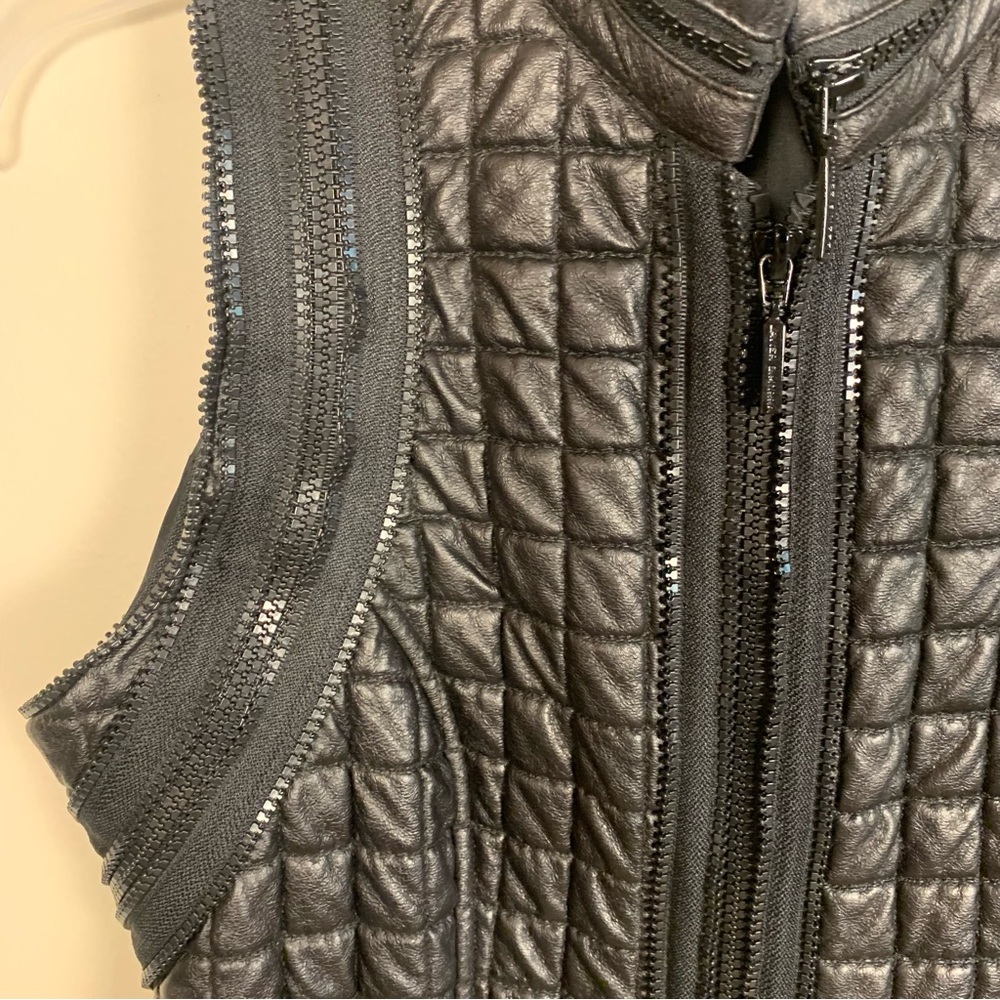 Javier Simorra Barcelona Vegan Faux Leather Quilted Zipper Track Detail Vest - Picture 13 of 14